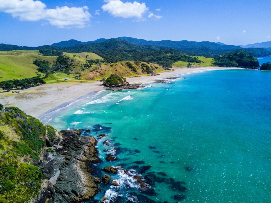 Beach and mountains on the New Zealand coast