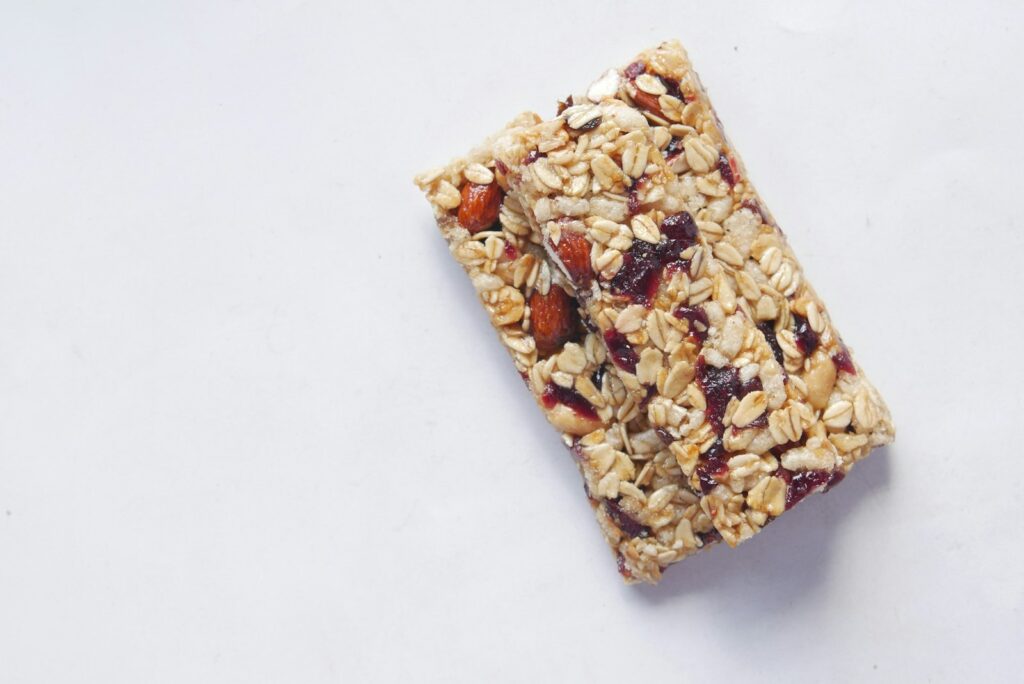 Protein bars on white background